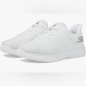 Skechers Men's White Athletic Mesh Trainers with Silver Accents